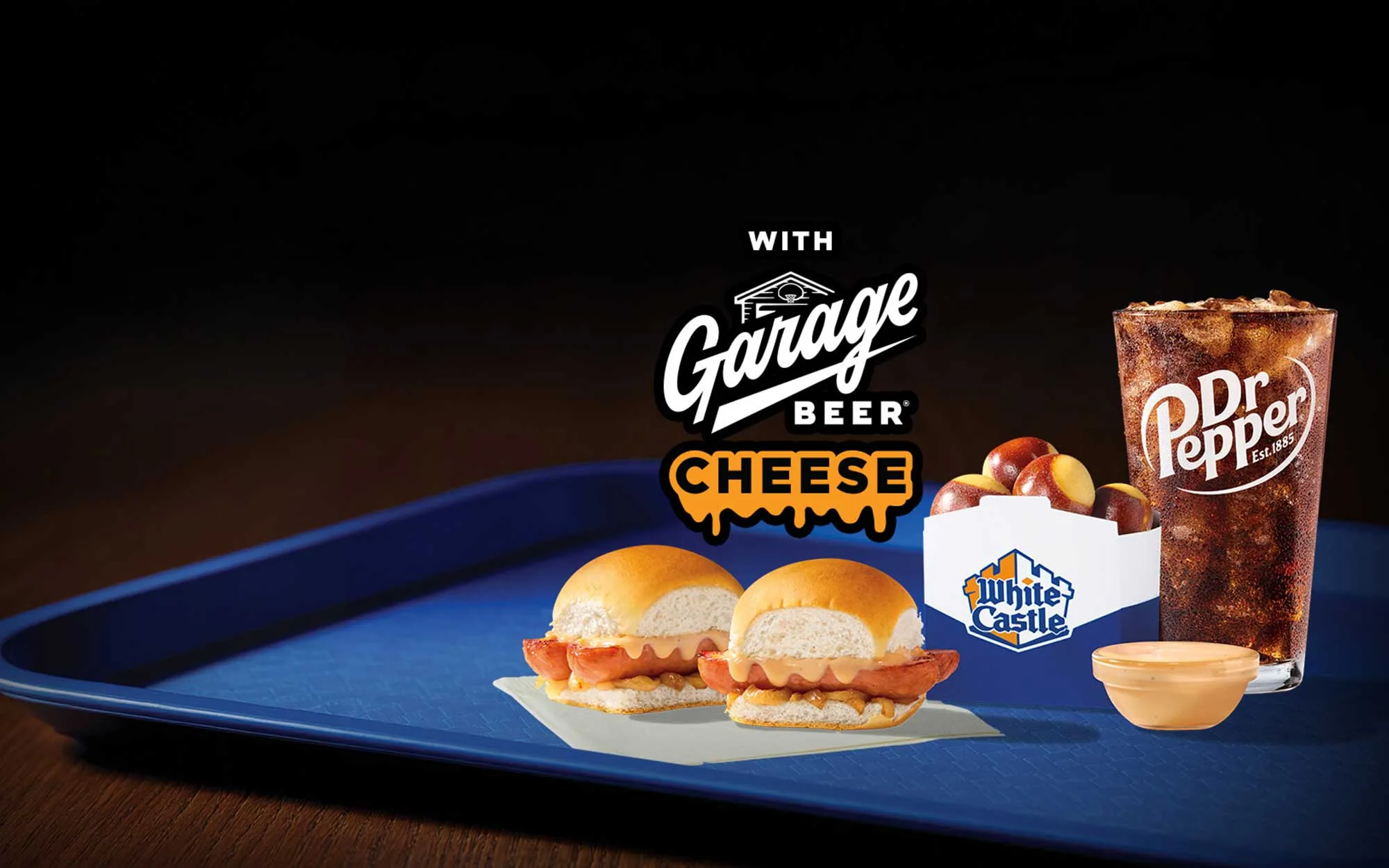 A take-home combo of two sliders, pretzel bites, cheese dip and a soft drink